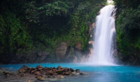 Rio Celeste waterfall in Tenorio Volcano national park, Costa Rica.