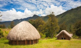 Traditional huts Papuans in Wamena, Papua New Guinea Island, Indonesia
